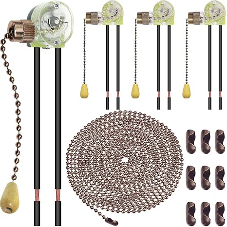 4pcs Pull Switch, Lamp Switch with 4M Pull Chain Cord for Table Light Floor Lamp Bedside Lamp Wall Light Fan, Replacement Two-Wire 2 Pin SPST On-Off Ceiling Fan Light Vintage Switch
