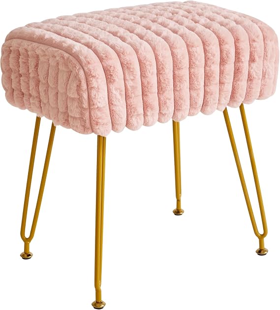 IBUYKE Makeup Vanity Chair, Rectangular Footrest, Pink WBD003P
