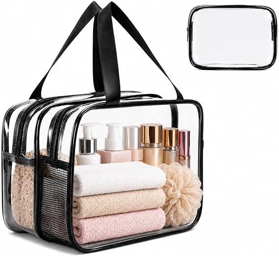 2 Pack Clear Toiletry Bags,Large Toiletry Bag Thickened PVC Toiletry Bag for Women and Men,Waterproof Cosmetic Bags with Handle,Transparent Travel Toiletries Bag for Business,Camping, Travel