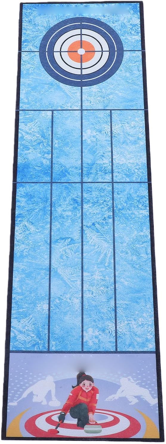 CHICIRIS Tabletop Curling Game, Foldable Mat Portable Desktop Curling Set with Slick Velvet Surface for Family Party Travel Indoor Games