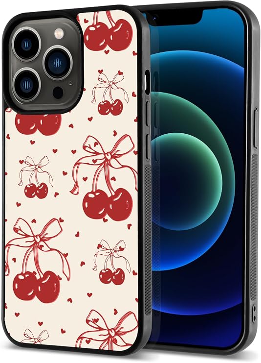 Cherry Case for iPhone 15, Cute Girly Trendy Aesthetic Phone case, Hard Back Case with Soft TPU Bumper for Girls Boys Protective Phone Case for iPhone 15