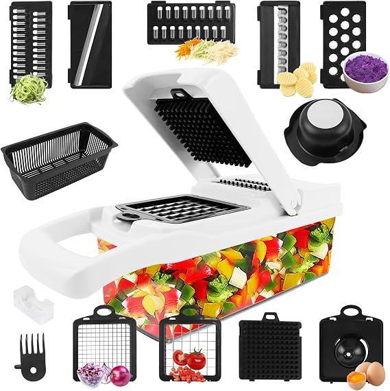 Vegetable Chopper, 15-in-1 Mandoline Vegetable Slicer, Multifunctional Vegetable Cutter, Food Chopper, Onion Slicer, Cheese Grater, Salad Chopper Box with Lid, Kitchen Gadgets & Accessories