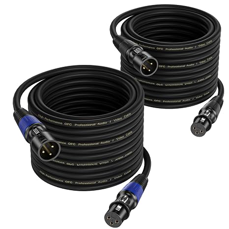 2 Pack 20m 3-Pin XLR Male to Female Balanced Microphone Cables