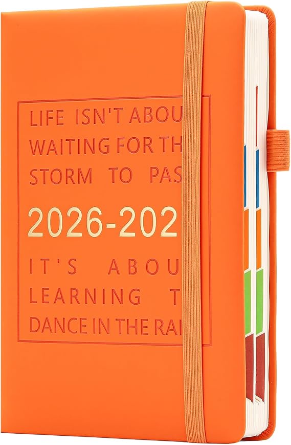 2026-2027 Diary A5 Page a Day from July 2026 to June 2027,Mid Year Daily Planner with Colorful Monthly Tabs,Hardcover Academic Diary 2026-2027 with Inner Pocket,Bookmark (Orange)