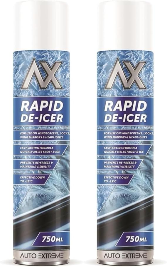 BURAKH De-Icer Spray 750ml Pack of 2, Fast Acting Car Windscreen & Window Deicer, Ice Frost & Snow Remover for Mirrors, Rapid Winter Visibility Formula for Cars Vans & Taxis