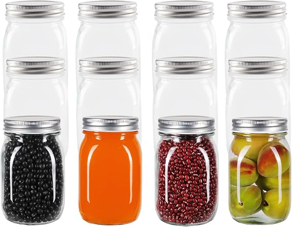 Hniuyun Glass Mason Jars, 12 Pack 16oz Overnight Oats Jar with Lids