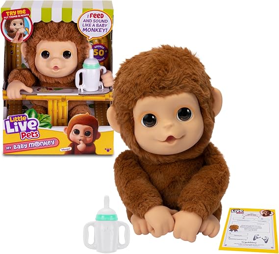 Little Live Pets - Mango, the interactive monkey, 50 interactive sounds and mouth movement, loves tickling and makes joyful sounds when you touch the belly! Packed with LP5000000 accessories