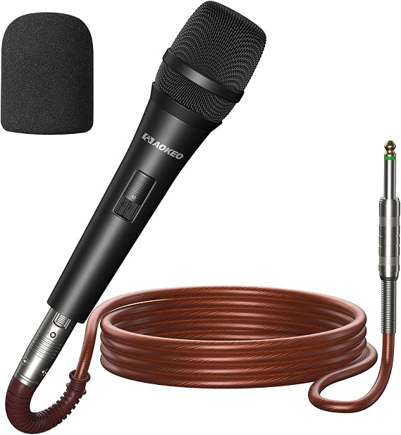 Aokeo Dynamic Microphones XLR,A450 Karaoke Microphone for Singing with Foam Cover and 5m XLR Cable.Handheld Mic Compatible for Speaker,Machine, Amp,Mixer Speech