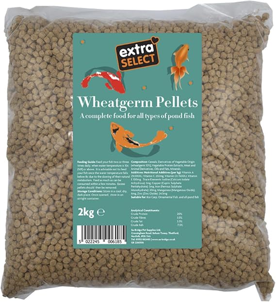 Extra Select Wheatgerm Fish Food Pellets - Complete, Digestible, Wheatgerm Winter Pond Fish Food for Cold Water Koi Carp & Goldfish Pellets - 2kg Bag