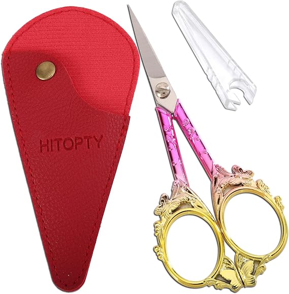 Sewing Scissors Sharp Threading Scissors with Cover for Embroidery Needlework Craft Artwork Cross Stitch DIY Tools, 4.7in Pink Butterfly Shears