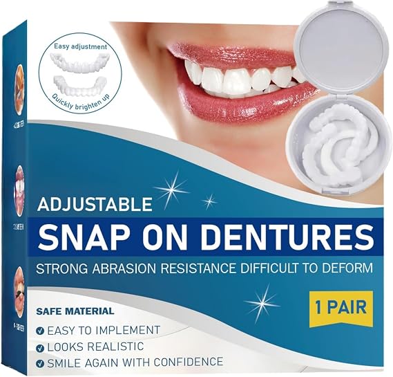 False Teeth Set, Clip in Veneers Teeth, Dentures Tooth Top and Bottom, Instant Smile Clip in Dentures, Comfortable Temporary Veneers for Men & Women, Tooth Repair Kit