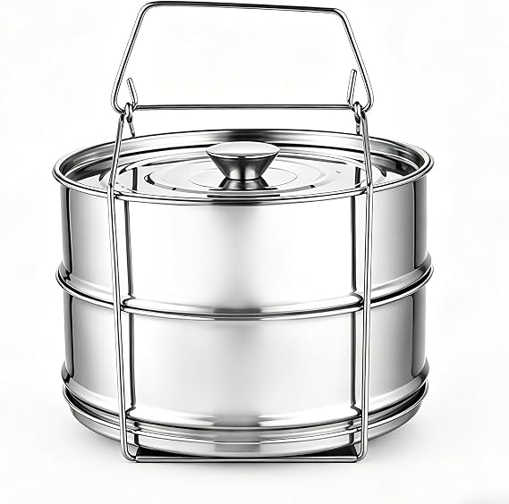 Stackable Pot Inserts, 6QT 2-Tier Stainless Steel Steamer Set