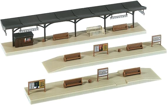 FALLER Platform Model Kit with 43 Individual Parts 584 x 37 x 41 mm I Model Railway Accessories N Building I Model Railway N Platform Partly Covered