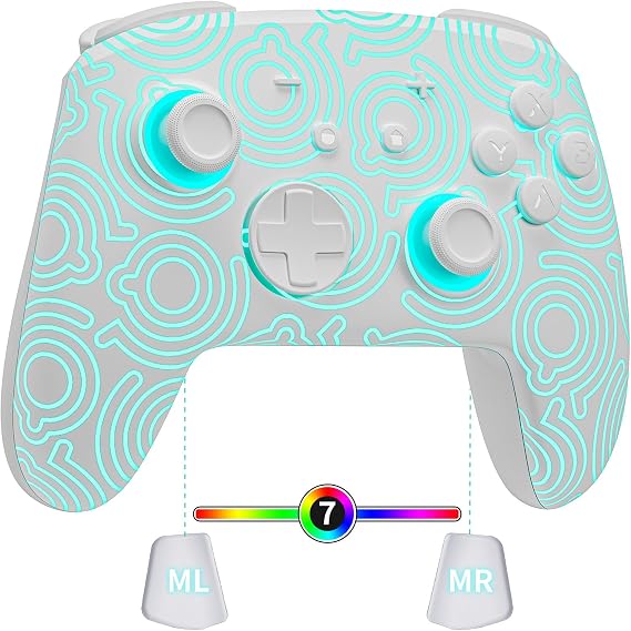 PALPOW Switch 2 Pro Controller, Wireless Switch Controller Compatible with Switch 2/OLED/Lite, Firefly LED Bluetooth Gamepad with Hall Effect/7 RGB Colors/Back Buttons/Turbo/Motion Control - White