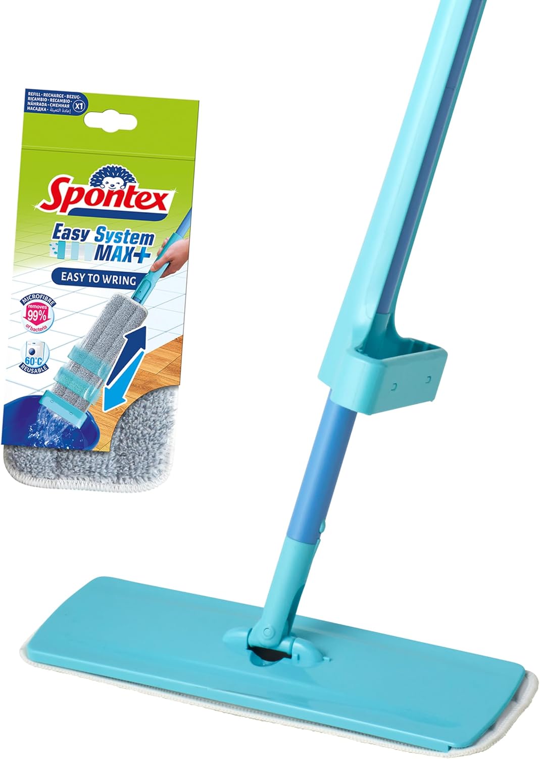 Spontex Easy System Max Floor Mop with Microfibre Cover and Integrated Wring System - Cleans Laminate Wood and Tile Floors