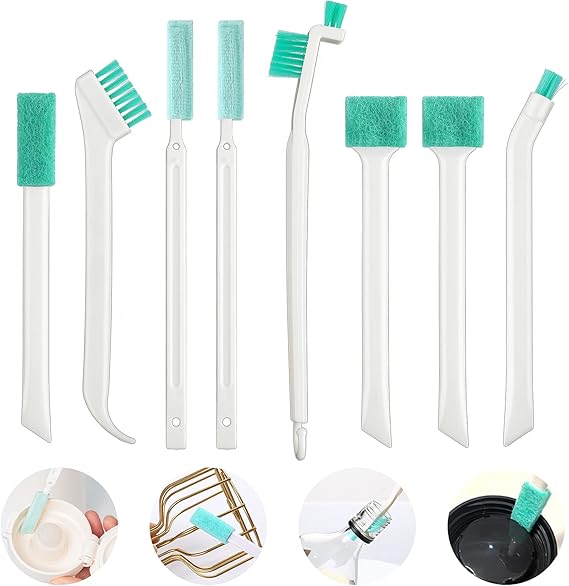 TIESOME 8Pcs Small Crevice Cleaning Brush for Toilet Corner Tiny Window Door Track Groove Gap Cleaning Scrub Brush Set with Long Handle Detail Cleansing Brushes Groove Brush Set