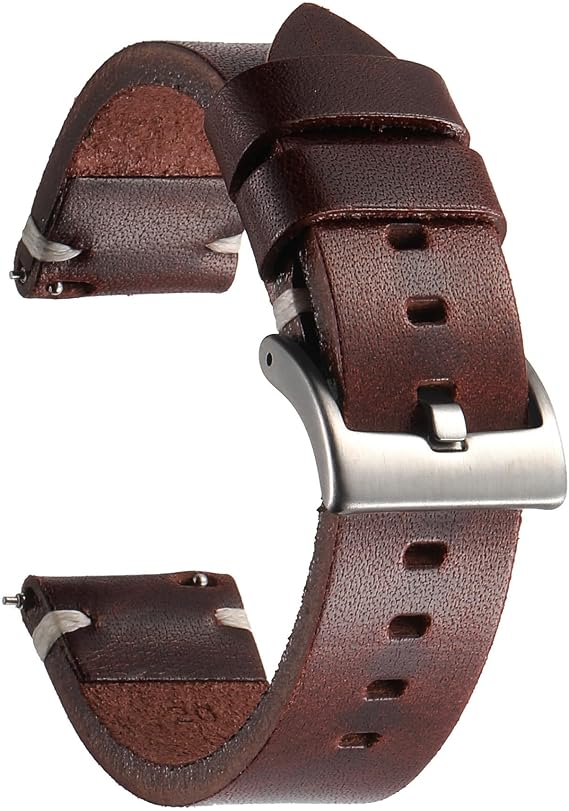 Cowhide Leather Watch Strap Retro Handmade Vintage Quick Release Thick Leather Watch Strap with Stainless Steel Buckle Replacement Strap for Smartwatch Women Men 18 mm 20 mm 22 mm 24 mm