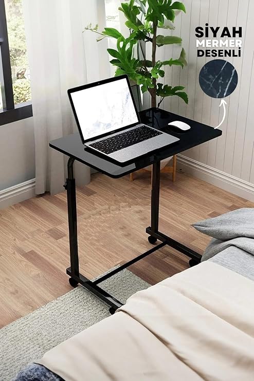 Depolife Tekerlekli Laptop Bilgisayar Çalışma Masası Eğim Yükseklik Ayarlı Akrobat Koltuk Sehpası
