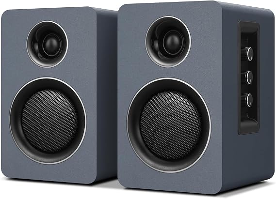 Bluetooth Bookshelf Speakers, 60W, USB-C, AUX/RCA, Gray, 3.0 inches