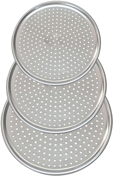 5DM Çelik Delikli Pizza Tepsisi, 3 Boy 28-32-36 cm, Lahmacun Pide Tepsisi, Paslanmaz Çelik, Gri