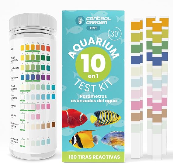 160 Test Strips 10 in 1 Aquarium Test Strips | Test for Fish Tank, Freshwater Fish Pond and Marine | Complete Control Kit of pH, Chlorine, Nitrites, Nitrates, Ammonium, GH, KH and