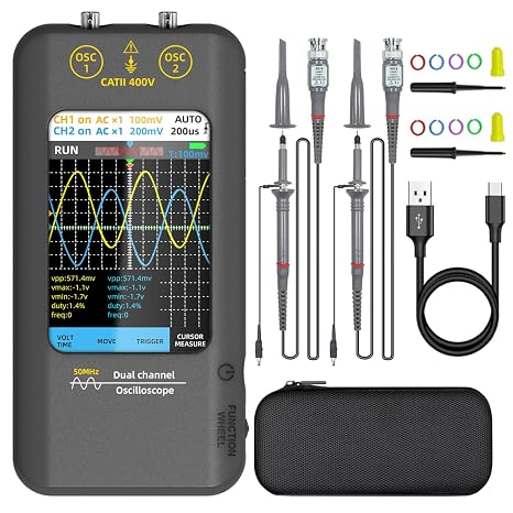 Bside Handheld Oscilloscope 3.98 Inch Touchscreen Digital Oscilloscope Dual Channel 50 MHz Bandwidth Portable Oscilloscope Signal Generator 250 MSa/s Sampling Rate Tablet Automotive Oscilloscope
