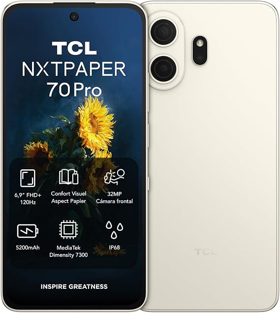 TCL NXTPAPER 70 Pro Smartphone 5G - Gold | 6.9" FHD+ 120Hz NXTPAPER 4.0 Screen | Anti-Reflective CPL | Eye Protection | Camera 50 MP OIS | 8 GB + 512 GB | Dimensity 7300 | MuseFilm
