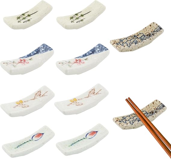 Chopstick Holder - 10PCS Hand-Painted Japanese Chopstick Rest, Ceramic Chopsticks Rest, Japanese Style Set of Ceramic Chopsticks, Kitchen Accessory, Spoon Fork Stand for Home Chop Sticks Stand Rests