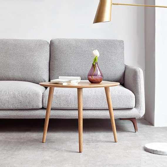 Small Oval Coffee Table Mid Century Modern Coffee Table for Living Room 100% Solid Oak Wood Center Table Minimalist Display Side Table (Original Wood Color, 25.59''x17.51''x19.68'')