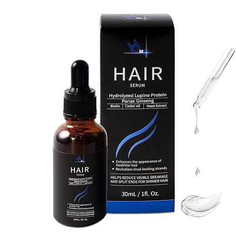HM Hair Growth Serum with Biotin Castor Oil Amino Acids & Lupine Protein Prevent Hair Damage and Hair Loss Scalp Serum for Fuller & Stronger Hair Vegan Non-Greasy