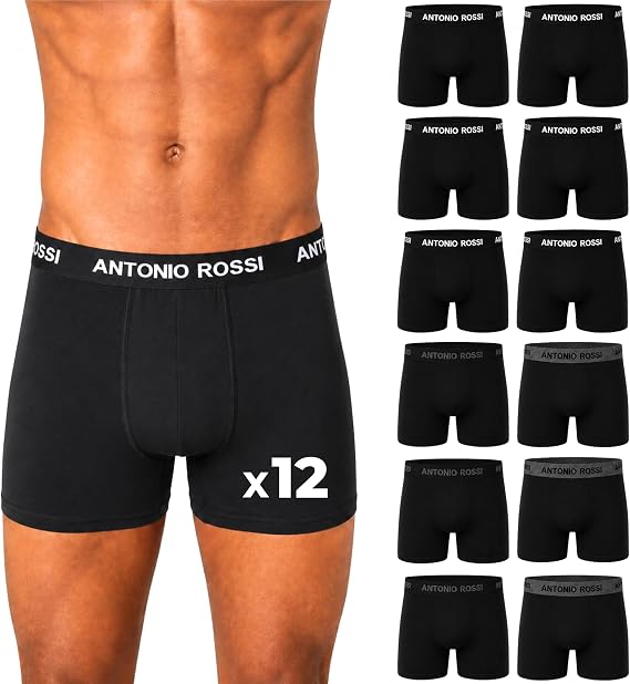 Antonio Rossi Pack of 12 Cotton Boxer Briefs for Men, Breathable