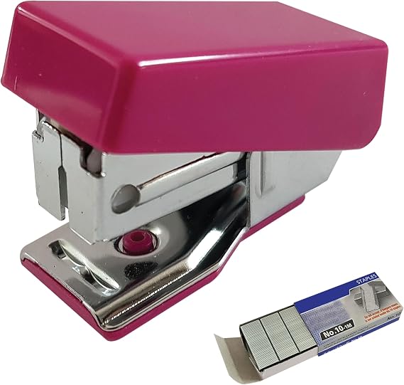 iM10 Mini Portable Travel Stapler with Built-in Staple Remover End, Pink Body + 1000 Staples, 10 Sheets Stapling, Perfect for School Home Office Business Use, iZOFAX