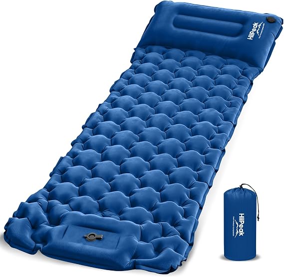 HiiPeak Camping Sleeping Pad, Suede Top Camping Mat with Pillow, Built-in Foot Pump Inflatable Sleeping Pads Compact for Camping Backpacking Hiking Traveling Tent