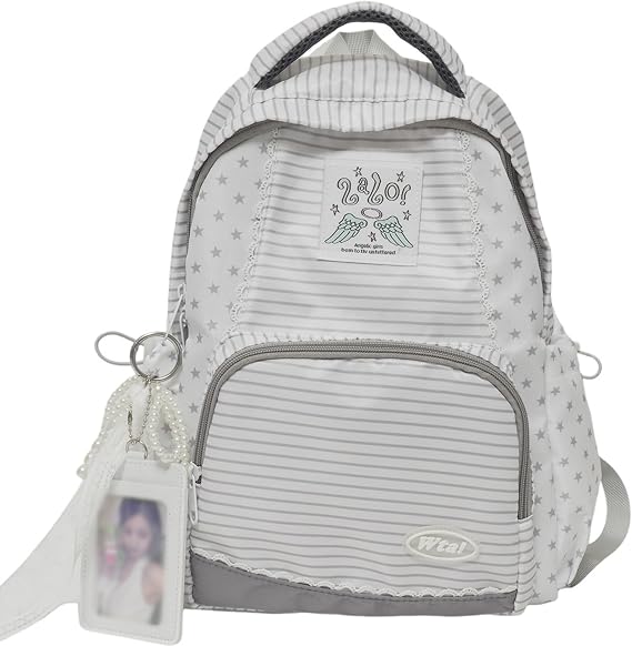 Star Backpack, Lightweight Japanese Striped Girls School Bag, Grey