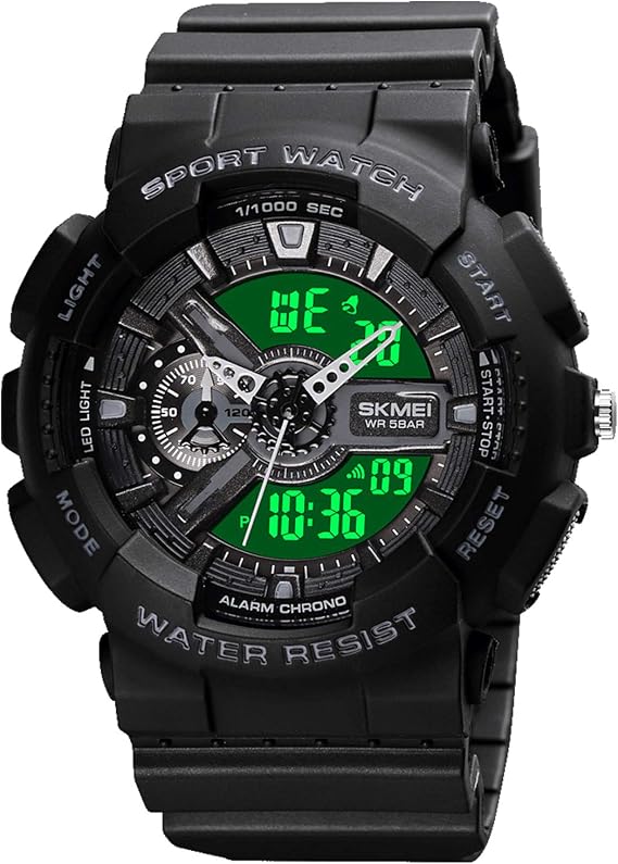 SKMEI Men's Digital Sports Watch, 50Ｍ Waterproof Military Watches LED Screen Large Face Stopwatch Alarm Wristwatch