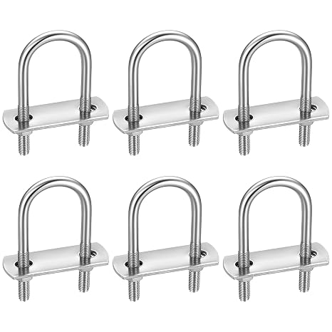6 Pack Round U-Bolts, Stainless Steel U-Bolts with Frame Plates and Nuts, 1"/25mm Inner Width 2.75"/70mm Length, U Shaped Bolt for Automobiles Trailer, Ski Boat, Sailboat(Round, 1"/25mm)