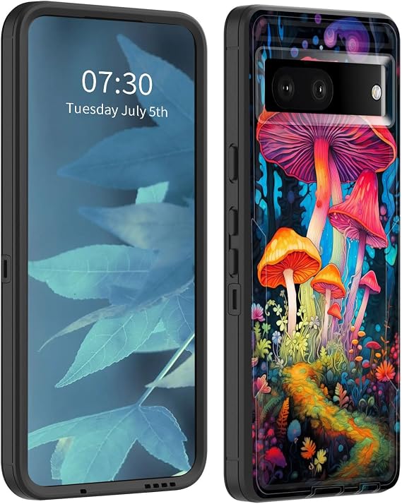 Pixel 7a用ケース デュアルレイヤーハイブリッド 磁気マウントフレンドリー 耐衝撃 落下保護 衝撃電話カバーケース Google Pixel 7a 6.1インチ 2023年用 森の中のマジックマッシュルーム