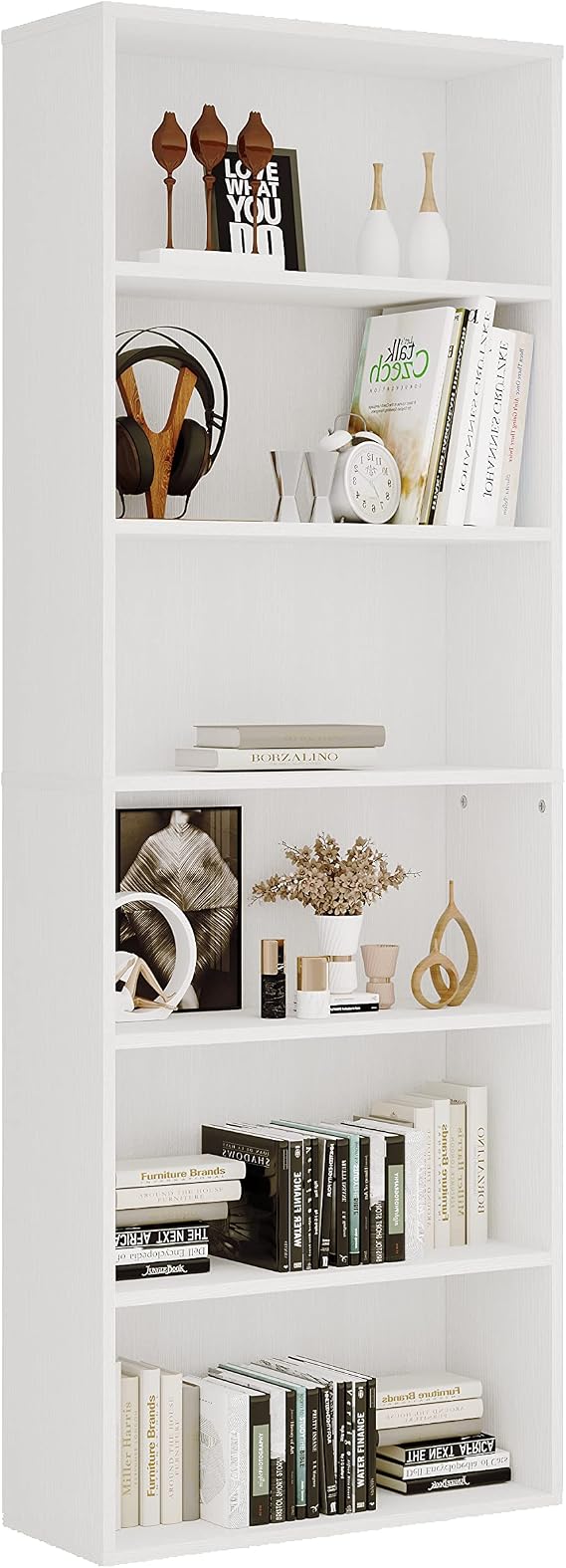 5/6 Layer Solid Wood Bookcase, Extra Large Wooden Shelving for Office and Living Room, Free Standing Open Shelf Unit for Storage, Organization, and Display of Books and Home Decor (White, 6 Tier)
