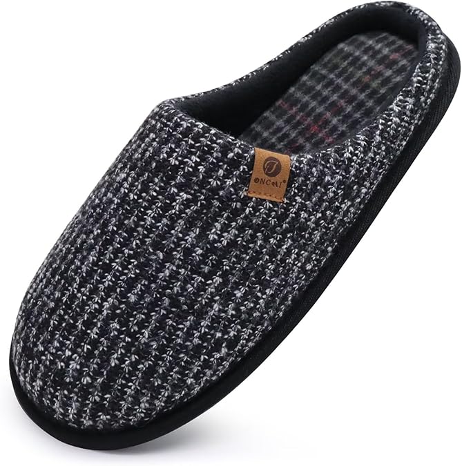 ONCAI Slippers Men's Memory Foam Warm Knitted Felt Fluffy Plush Slippers for Men with Non-Slip Rubber Sole