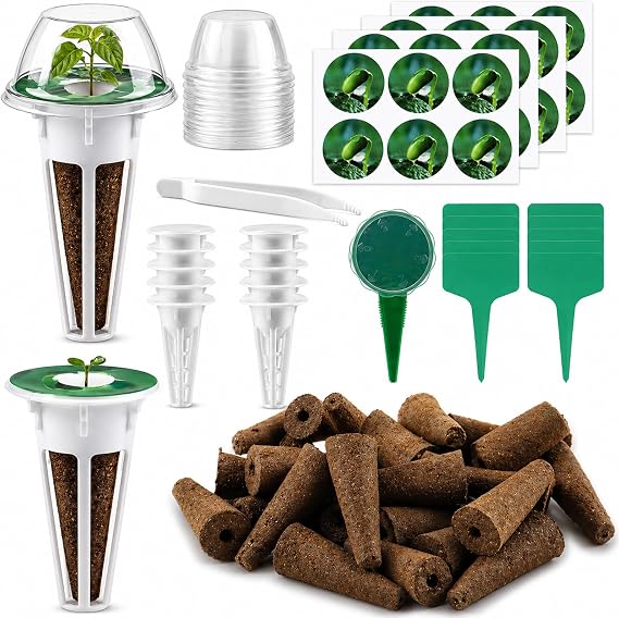 108 Pcs Hydroponic Grow Sponges Set, Growing Sponge Set with Baskets, Lids and Labels, Hydroponic Accessories for Indoor and Garden, Replacement for System