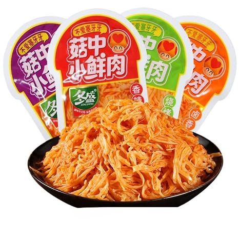 Chinese Snack Delicious Red Oil Enoki Mushrooms Authentic Chinese Food 4 Different Snacks Spicy Kimchi Pickles (10 Packs)
