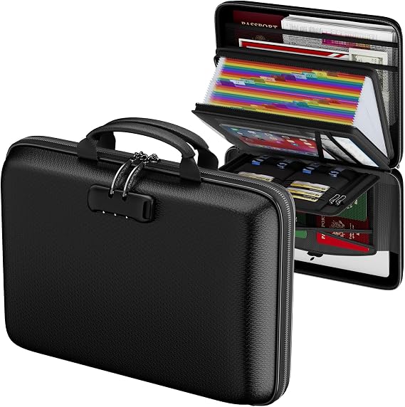 ENGPOW Fireproof Document Organiser,Hard Case File Box with Lock,25 Pockets