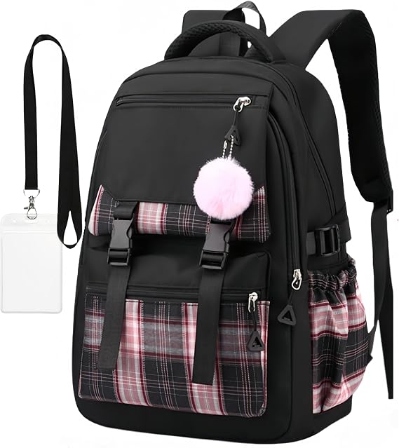 Black School Bags for Teen Girls, Casual Rucksack for Women, Travel Daypack