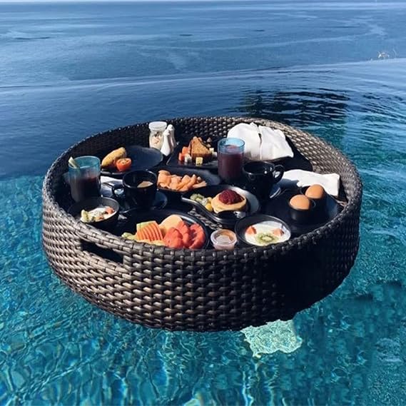 Floating Serving Tray for Pool, Round Table Bar Float for Serving Drinks and Food, Perfect for Spas, Bath, and Parties