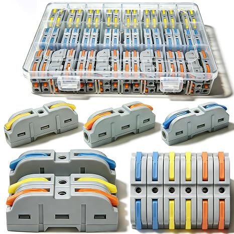 100pcs Lever Wire Connectors, 1 in 1 out Inline Electrical Wire Splicing Connector, Compact Wire Connectors for Circuit Inline Splices, AWG 28-12, multicolour