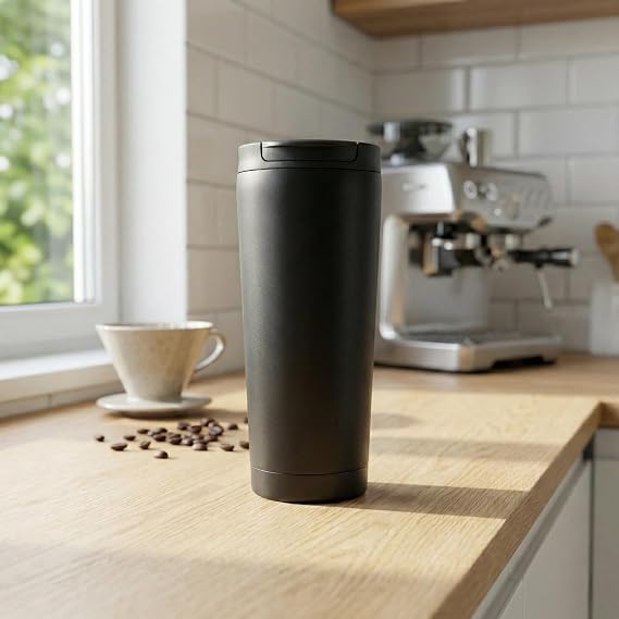 Deconox 400 ml Siyah Termos Kupa - Çift Katmanlı Paslanmaz Çelik Seyahat Bardağı (Travel Mug) - 4-6 Saat Sıcak/Soğuk Tutan Kilitli Kapaklı Kahve Termosu (BPA Free)