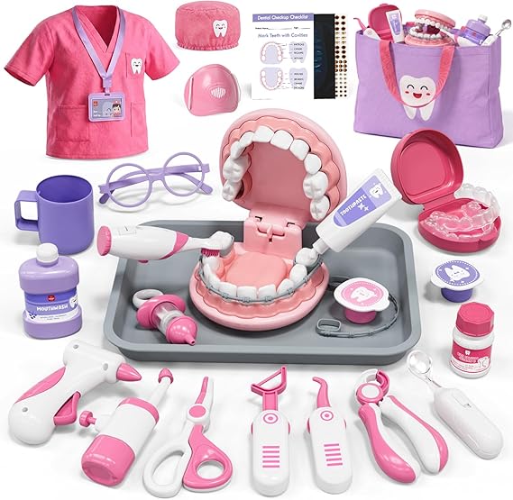 Lehoo Castle Doctors Kit Kids 3-8, Dentist Kit for Kids,Role Play Toy(Pink)