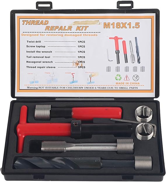 Repair m18x1 5 Thread Repair kit 18×12×4 10pcs Thread Repair kit Stainless Steel Drill Wrench Threaded Insert for car m18x1. 5 time sert Repair
