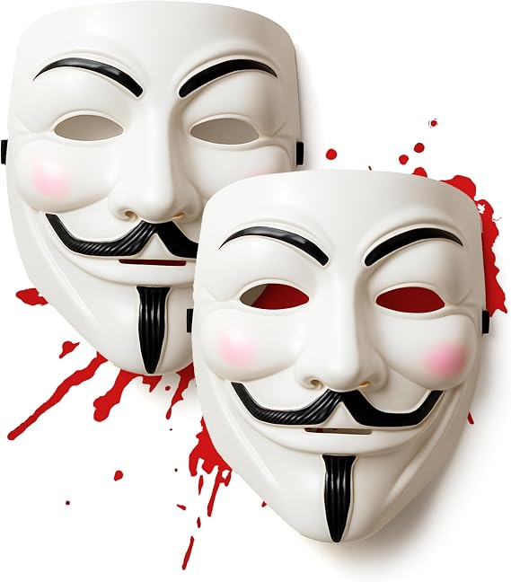 Pack of 2 Vendetta Mask - Guy Fawkes Fancy Dress Costume Anonymous Hacker V for Vendetta Mask Halloween Carnival Party Accessory