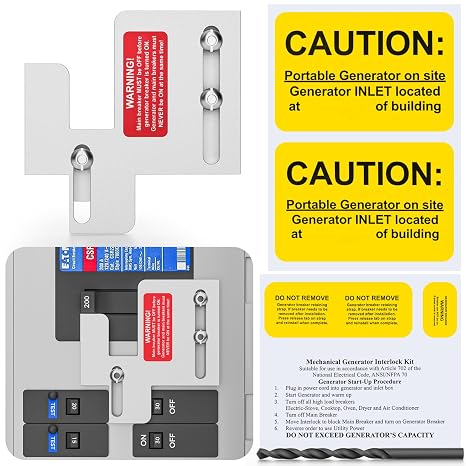 Generator Interlock Kit for Eaton & Cutler Hammer BR Series 150/200 Amp Panels, Compatible with 1 1/4" to 1 7/16" Breaker Spacing, Safe Backup Power Solution(Silver)